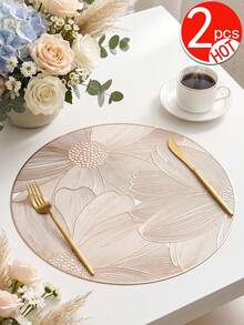 12入金色蓮花餐墊，PVC材質3D壓紋圓形奢華風隔熱墊，38cm防水花瓶墊，可水洗易清潔可擦拭防滑耐熱，適用於房間裝飾、居家餐桌布置、居家裝飾、節日、派對、生日、婚禮與晚餐 - 彩色 - 查看 13
