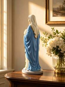 1 pezzo Statuetta della Vergine Maria, piccola figurina, scultura decorativa religiosa cattolica con dettagli di rose, decorazione cristiana, adatta per scaffale, scrivania, soggiorno, camera da letto - Stili multipli - Visualizzare 4