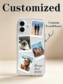 1pc Personalized Customized 4-Photo Text Name Minimalist Transparent Shockproof Phone Case Suitable For IPhone11/12/13/14/15/16/16pro/16plus/16promax/17/17pro/17promax/Air/ 9A/10/10A/10PRO/10PROXL/11/11PRO/11PROXL/S24/S25ultra/S25plus/S25edge/S25FE/A07/A17/S26/S26plus/S26ultraMotorola G85/ Hot 50 Pro+ And Other Models Suitable For Gifts To Friends - Clear - View 1