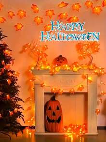 1pc Halloween Maple Leaf Light String, Maple Leaf LED Fairy Light, Indoor Festival Party Decoration, Maple Leaf Wall Hanging Light, Battery Powered,Fall Maple Leaf LED Light,Halloween Supplies,Artificial Maple Leaf - Huang Guang - View 3