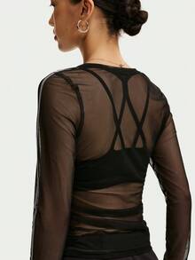 Nike Women's AS W NK STREET Sheer Long Sleeve Knit Collarless T-Shirt TIM8406-010 - Black - View 2