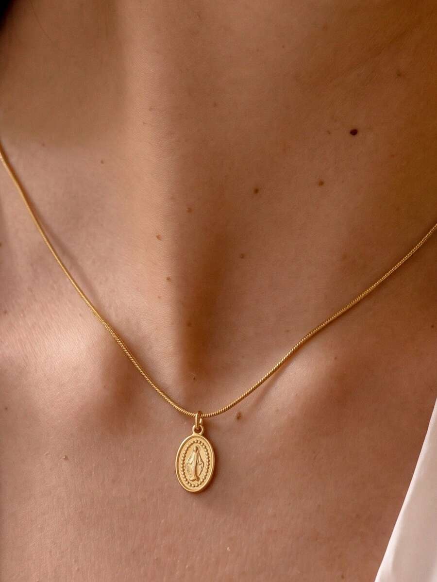 1pc Virgin Mary Pendant Necklace Stainless Steel Waterproof For Woman To Wear To Parties Banquets Festivals Daily Wear Exquisite Goldn Accessories - Necklace - View 1
