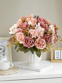 1/3pcs Artificial Peony Hydrangea Bouquet, Suitable For Home Decor, Autumn Decor, Outdoor Decor, Table Decor, Wedding Decor, Artificial Plants, Women's Gifts, Back To School Season - Pink - View 5