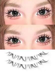 MAANGE 10 Pairs Transparent Thin Natural Lower Eyelashes, Japanese Anime Style Exaggerated Pointed DIY Cosplay Lower Eyelashes, Reusable For Women And Girls, Comfortable Wear, Lower Eyelashes, Strip Lashes - Multicolor - View 10