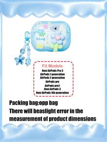 Aesthetic 3D Flower Koala Transparent Earbud Case, Wavy Edge Bluetooth Earphone Protective Cover With Handmade Beaded Charm Chain, Portable Anti-Scratch Shock Resistant Bluetooth Headphone Shell, Ideal Holiday & Birthday Gift For Teen Girls & Women, Compatible With Multiple Bluetooth Earbuds Models - Baby Blue - View 4