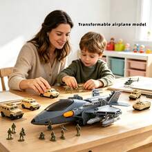 1pc Transformable Fighter Jet Toy Set, Gliding Missile Launching Military Aircraft Model With Small Military Vehicle And Soldier Figures, Educational Military Combat Toy, Suitable For Boys 3 Years Old And Above As Birthday Or Christmas Gift - Multicolor - View 3