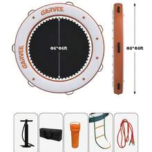 8x8 Ft Inflatable Floating Dock,Round Inflatable Dock Floating Platform With Mesh Swim Area,Non-Slip EVA Platform And Rope Ladder,Floating Dock Island Raft For Boats,Pool,Lake,Beach,Ocean - Orange - View 4