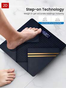 1pc 2D Flat/Dark Geometric Layer Diagonal Metallic Gold Decor/Minimalist Modern Design/Indoor Temperature Display, Tempered Glass Bathroom Scale, Max Weight 400lbs/180kg, Tempered Glass Surface, Temperature Detection - A - View 4