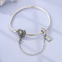 1pc S925 Sterling Silver Snake Chain All-Match Bracelet, Multiple Pink Diamond Heart Clasp With Safety Chain, Hollow Carved Design, Heart-Shaped Main Stone, Customizable DIY Beaded, Comes With Gift Box, Gentle Girl Style, Versatile Handmade Jewelry Base For Gifting - Multicolor - View 7