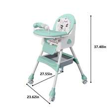Nawahev 4-In-1 Foldable Baby High Chair With Adjustable Height, Removable Double Tray, Detachable PU Seat Cushion & Lockable Wheels For Babies & Toddlers - Mint Green - View 2