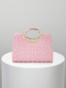 Women's Elegant/Solid Color Pearl Pattern Design Evening Clutch Bag, Evening Bag, Romantic Wedding Handbag, Charming/Exquisite Evening Dress Bag, Shiny White Box Clutch, Comes With Chain, Perfect Choice As A Holiday Gift. Comes With Metal Chain. - Pink - View 4