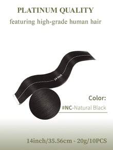 DNE HAIR 10片/包 貼片式接髮 100%真髮 自然黑直髮 14-22英吋長度 絲滑無痕隱形 高品質厚髮尾 健康真髮接髮 適合細髮、沙龍使用及所有女性/女孩日常配戴 - SNatural - 查看 14