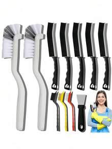 LMMAKE 11PCS Premium Crevice Cleaning Brush Set, Heavy-Duty Hard Bristle Gap Scrub Brushes, Multi-Purpose Deep Cleaning Tools For Bathroom, Kitchen, Window Tracks, Bathtubs, Cars, Faucets, Cups & Teapots - 均碼 - 查看 1