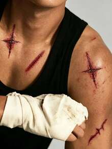 3 Peças Adesivos de Tatuagem Temporária Realistas de Cicatriz, Cicatrizes Sangrentas de Halloween, Tatuagens Falsas de Ferida Costurada, Tatuagens Temporárias à Prova d'Água e Duradouras, Tatuagens Falsas Essenciais para Festas de Halloween & Pegadinhas - Vermelho - Visão 4