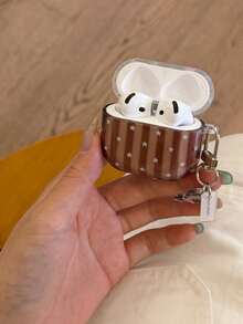 Brown Striped Polka Dot Star Pattern Earphone Case Compatible With AirPods Pro 3/4/1/2/Pro 2 Wireless Bluetooth Earphones Shockproof Protective Cover Korean Style - Brown - View 7