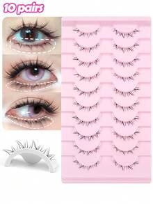 MAANGE 10 Pairs Transparent Thin Natural Lower Eyelashes, Japanese Anime Style Exaggerated Pointed DIY Cosplay Lower Eyelashes, Reusable For Women And Girls, Comfortable Wear, Lower Eyelashes, Strip Lashes - Multicolor - View 1