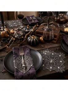 16pcs/Pack Black Spider Web Design Disposable Napkins, Suitable For Halloween, Horror Theme Party, Haunted House Event, Halloween Family Gathering Table Decoration And Halloween Birthday Party Decoration - Multicolor - View 3