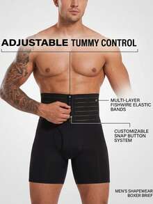 1pc Men's Comfortable Shaping Shorts, Double Layer Tummy Control Compression Shorts - Black - View 5