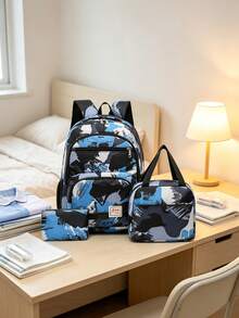 Set Of 3 Colorblock Mixed Fashion Backpacks, Large Capacity Zipper Minimalist Backpacks For Students, Suitable For Elementary, Middle, And High School Students, Fashion Casual Campus Backpacks, Boy's Travel Backpacks, Business Travel Vacation Outdoor Sports Boyfriend Gift, Back To School Essential - Multicolor - View 4