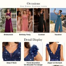 MIUSOL Elegant Women's Sequin Floral Lace Sweetheart Neck Maxi Dress, Sleeveless With Applique Shoulder, Ruched Chiffon Split Thigh Hem, For Evening Party - 墨綠色 - 查看 7
