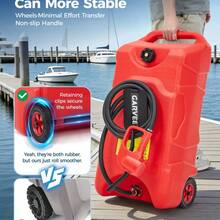 2 Pack 16 Gallon Portable Fuel Tank With Manual Pump – 60L HDPE Storage Caddy On Wheels, 10 FT Leak-Proof Transfer Siphon Hose For Gasoline & Fuel Injection System  For Car, Boat, Tractor, Generator - Red - View 5