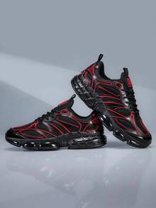 Men's Fashion Sneakers, Comfortable Round Toe Design, Suitable For Daily Wear And Street Style, Durable For All Seasons - Black and Red - View 4
