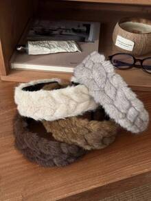 Korean Style Autumn/Winter Vintage Plush Wide Headband For Women, High Crown Hair Hoop, Daily Wear Versatile Hair Clip Head Accessory - Multicolor - View 3