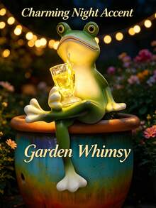 Realistic Green Frog Resin Sculpture Garden Decor, Flower Pot Ornament, Fish Tank Decoration, Resin Craft, Garden Ornament, Cute Animal Figurine, Suitable For Yard, Patio, Lawn, Porch, Dining Table - Multicolor - View 1