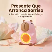 Mini Ventilador Capivara USB Recarregável com Luminária LED Luz Noturna Infantil Presente Decoração - Marrom - Visão 8
