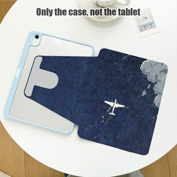 1pc Flip Cover Desktop Protective Case With Pen Slot, Airplane & Cloud Pattern, 360° Rotating Stand, Built-In Pen Slot, PU Leather Case With Stand, Auto Sleep/Wake Function, Compatible With Honor 8/9/10, Honor X8/X8A/X9/X8Pro/X9Pro/X9A/V8 Pro/GT 11.5inch And Other Models