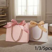 1/3/5pcs Gift Bag With Handle, Ncludes Ribbon, Suitable For Teen Party, Birthday, Valentine's Day And Wedding Gift Packaging, White - Multicolor - View 1