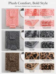 1pc/4pcs/10pcs - Luxury Leopard Print Bath Towel Set - Jacquard Coral Fleece Fabric, Ultra-Soft Plush Towels, Ideal For Creating Bold Home Decor And Spa Environment - Grey - View 3