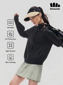 Jaket Pelindung Matahari Cepat Kering dan Nyaman untuk Wanita Beneunder (Potongan Longgar, Kerah Tegak) AL002 - Hitam - View 1