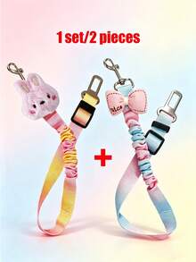 2pcs Elastic Pet Car Safety Belt, Macaron Gradient Color Safety Leash, Decorated With Cute Rabbit And Bowknot, Shock-Absorbing Design, Suitable For Cat And Dog Travel, Pet Safety Leash - Multicolor - View 11