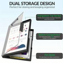 Clipboard With Storage, With 2 Storage Boxes, Heavy Duty Clear Visible Top Panel To Store Clipboard, Side Opening - Black - View 4