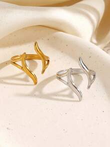 2PCS/1PC Stainless Steel Minimalist Fashion Geometric Line Wave Rings - Multicolor - View 6