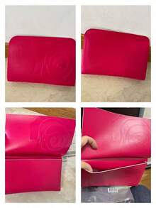 Lancôme Bright Fuchsia PU Makeup Bag LANCOME-GIFT-26 Embossed Large Rose Pattern Full Zip Large Capacity Travel Toiletry Bag Women's Gift Set - Hot Pink - View 5