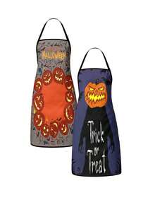 2pcs Halloween Apron - Ghost & Pumpkin Pattern - Essential For Kitchen Party Dress-Up - Ideal For Baking, Cooking & Decorating - Exquisite Gift - High-Quality Fabric - Holiday Kitchen Apparel - Multicolor - View 2