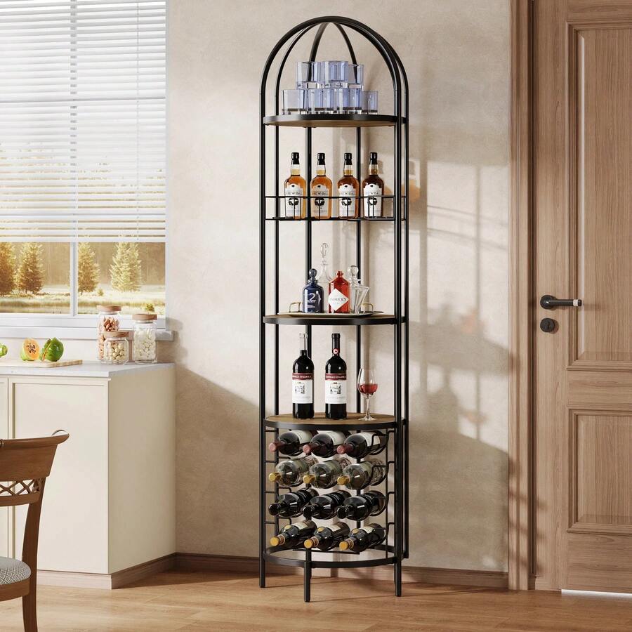 5-Tier Industrial Arched Wine Rack, Freestanding Bar Wine Cabinet With Bottle Holder, Vintage Metal Display Unit For Wine Bottles, Glassware, Home Bar, Kitchen, Dining Room Comedor Indoor Household Party & Bistro Decor - 1 - View 1
