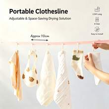 Travel Portable Clothes Drying Rope, 3.5M Adjustable Wind Resistant Clothesline With 6 Hooks For CampingTrip Cruise Hotel Backpacking Laundry Supplies - Multicolor - View 7