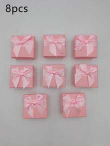 Elegant Bow Decor Square Jewelry Box, Portable Mini Gift Packaging Box, Suitable For Rings, Earrings, Small Jewelry, Wedding Favors Gift Box - Multicolor - View 11