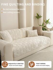 1pc Geometric Embossed Plush Sofa Cover, Non-Slip Washable Sofa Protector, Suitable For Pet Homes, Neutral Wabi-Sabi Style, Living Room Bedroom Dining Room All-Season Use, Multiple Sizes And Colors Available - White - View 5