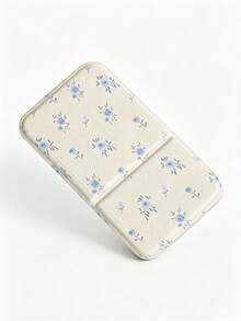 Espelho de Maquiagem com Padrão Floral Azul Claro - Dobrável, Item de Mesa, Adequado para Uso em Dormitório de Estudantes; Design Anti-Queda, Mini Portátil com Suporte, Atende às Necessidades de Viagem e Diárias; Espelho de Maquiagem Retangular Simples de Mesa, Compacto e Dobrável. - Multicolorido - Visão 5