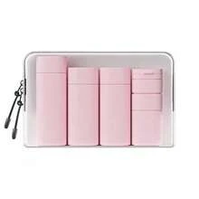 Set de 6 piezas para viaje, incluye botellas de champú, gel de ducha, loción corporal, crema facial, contenedores cosméticos vacíos, set de almacenamiento portátil - Multicolor - Ver 16