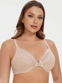 MELENECA Women's Racerback Front Closure Full Coverage Unlined Plus Size Underwire Bra - Apricot - View 4
