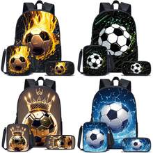 3pcs Football-Black/Golden/Blue Themed Backpack Set With Pencil Case&Storage Bag - Durable Polyester, Lightweight, Fashionable Mixed Colors - Multicolor - View 2