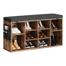 Techigher Shoe Storage Bench With Cushion, Shoe Rack Organiser, Hallway Storage Bench With Padded Seat & Adjustable Shelves, Compact Shoe Cabinet For Entryway, Bedroom, Living Room - Retro Color 104*30.5*53 - View 3