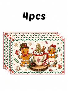 2/4pcs Christmas Linen Placemats, Snowman, Poinsettia, Christmas Ball, Christmas Elf, Gingerbread Man, Christmas Tree Patterns, Suitable For Dining Room, Kitchen, Winter Christmas New Year Family Gathering, Great Holiday Gift Choice - Multicolor - View 13