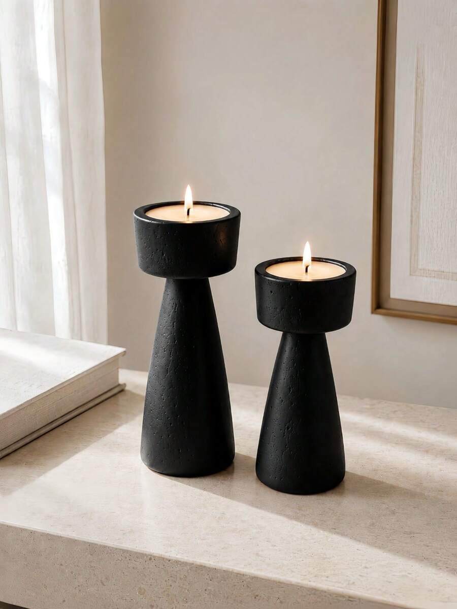 1 pieza Portavelas geométrico, diseño minimalista moderno, perfecto para decoración de mesa del hogar - negro - Ver 1