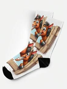 Cool 360° Printed Men's Socks - Streetwear Socks,Animals,Horse,Bull,Cow,Cartoon,Colorful,Funny Socks, Fit Daily, Holiday & Party Occasions - White - View 5